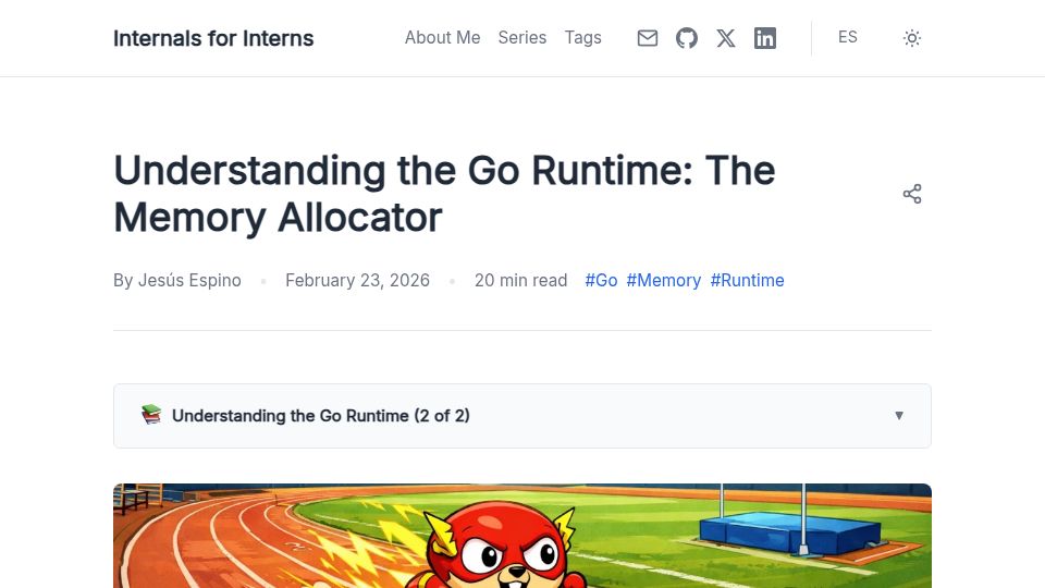 Screenshot of internals-for-interns.com: Understanding the Go Runtime: The Memory Allocator