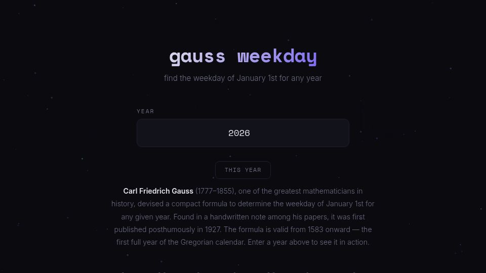 Screenshot of lukasmetzner.github.io: Gauss's Weekday Algorithm, Visualized