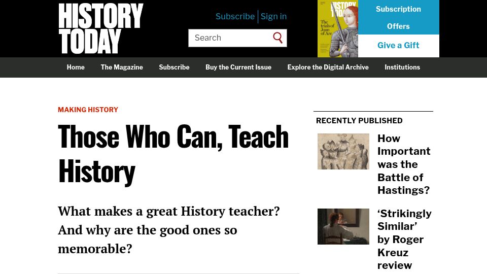 Screenshot of historytoday.com: Those who can, teach history