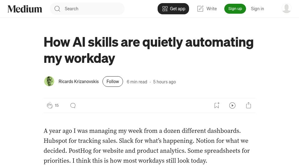 Screenshot of medium.com: How AI skills are quietly automating my workday