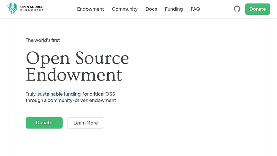 Screenshot of endowment.dev: Open Source Endowment – new funding source for open source maintainers
