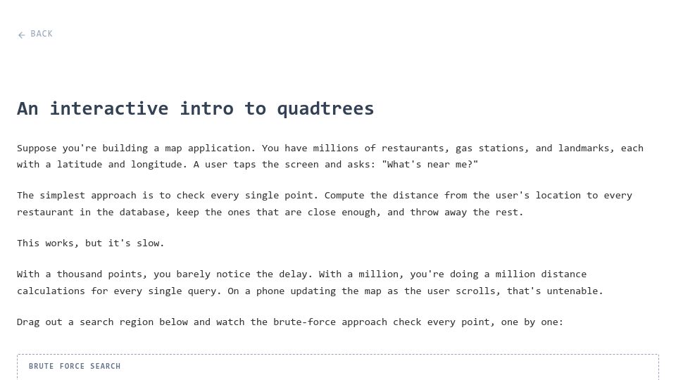 Screenshot of growingswe.com: An interactive intro to quadtrees