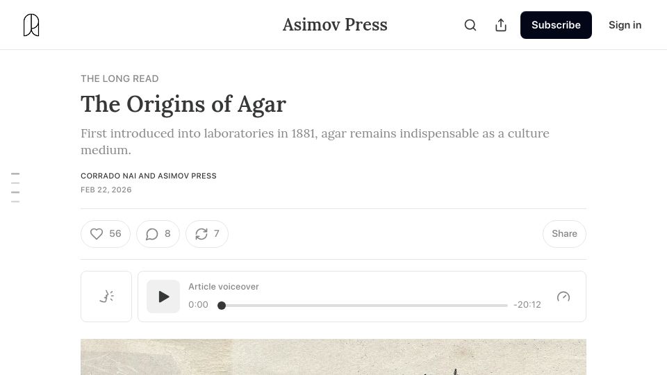 Screenshot of asimov.press: The Origins of Agar