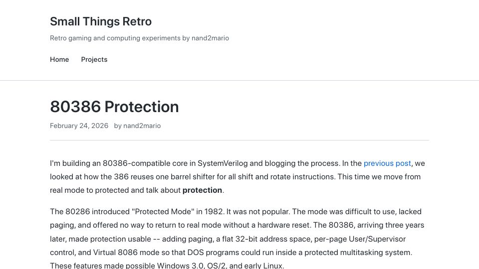 Screenshot of nand2mario.github.io: 80386 Protection