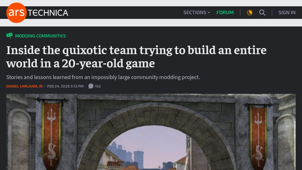Screenshot of arstechnica.com: The quixotic team trying to build a world in a 20-year-old game