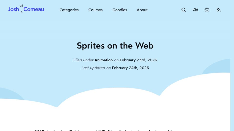 Screenshot of joshwcomeau.com: Sprites on the Web