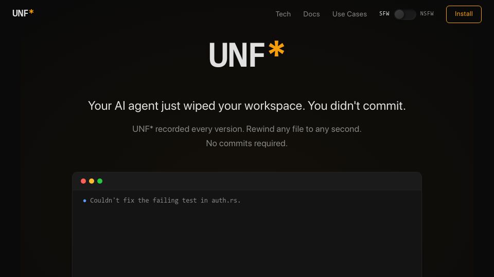 Screenshot of unfudged.io: Show HN: Unfucked - version all changes (by any tool) - local-first/source avail