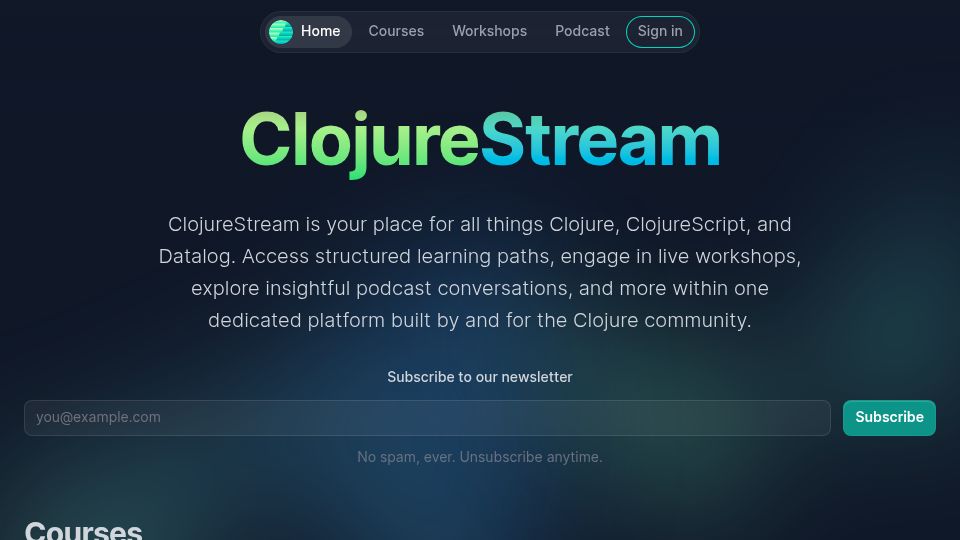 Screenshot of clojure.stream: Show HN: I built a self-hosted course platform in Clojure