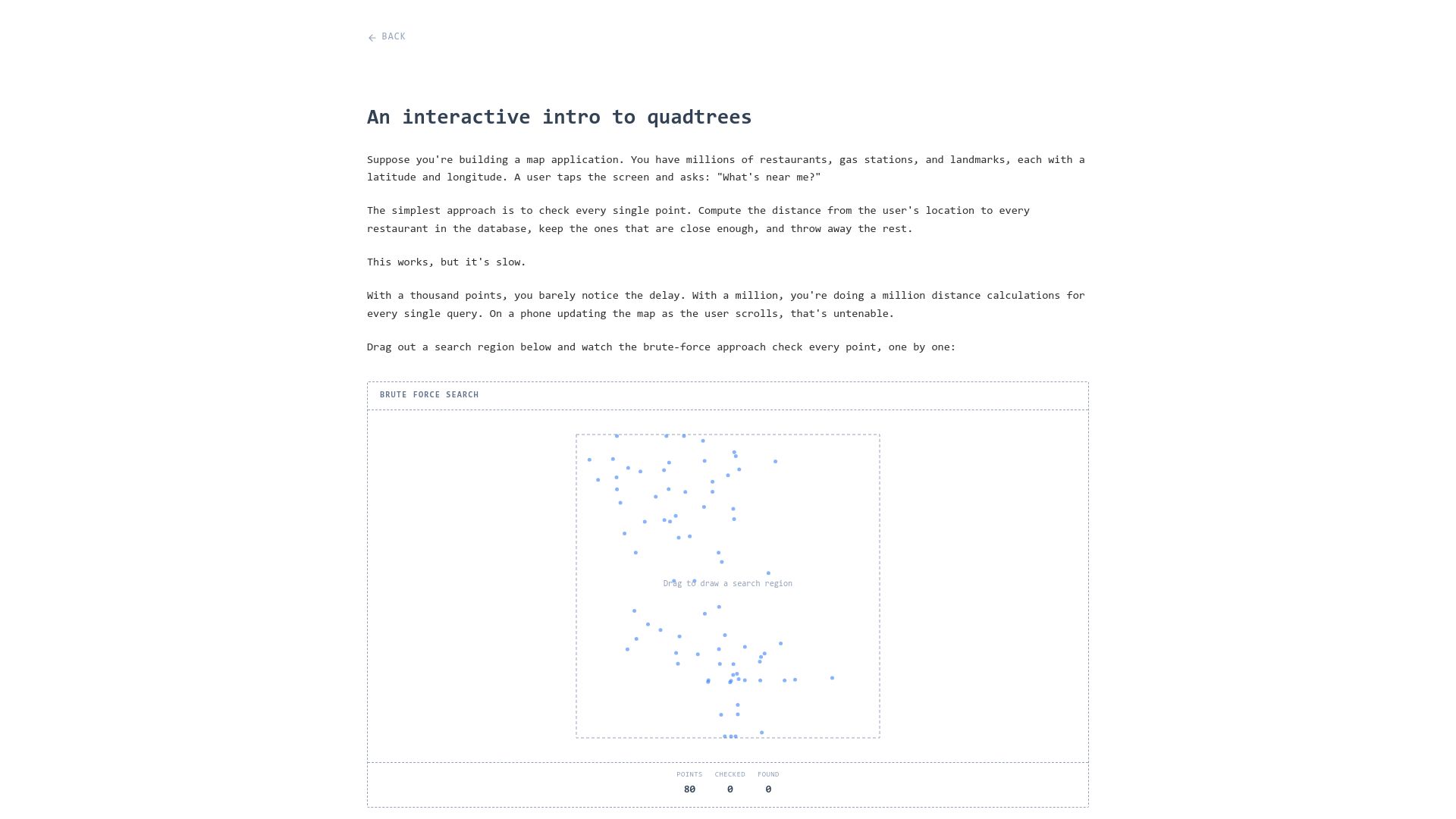 Screenshot of growingswe.com: An interactive intro to quadtrees