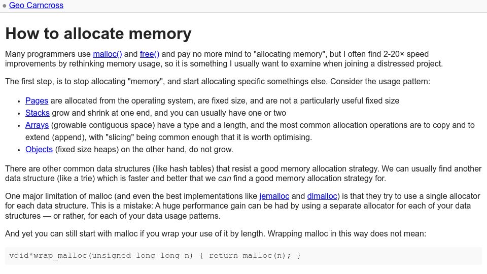 Screenshot of geocar.sdf1.org: How to Allocate Memory