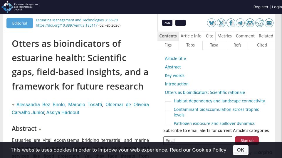 Screenshot of emt.pensoft.net: Otters as Bioindicators of Estuarine Health