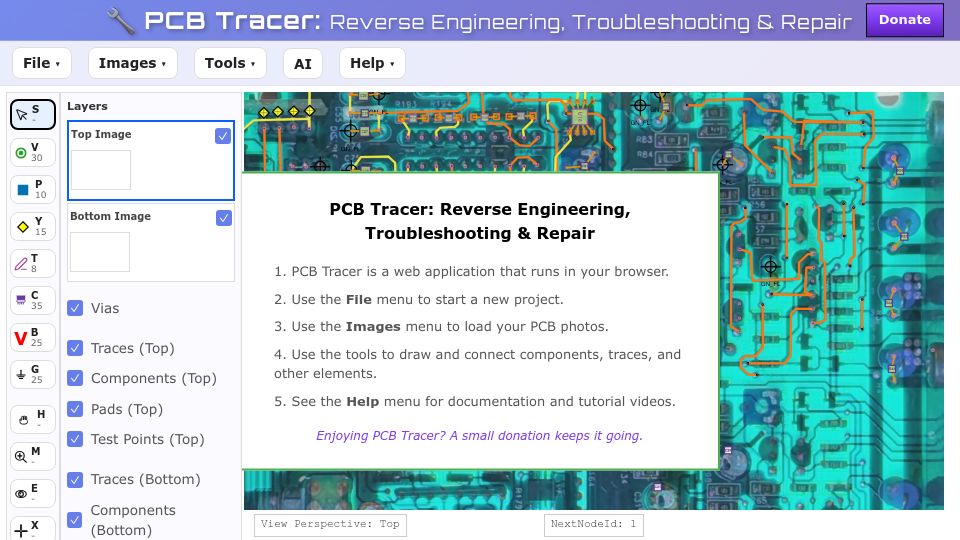 Screenshot of pcbtracer.com: PCB Tracer