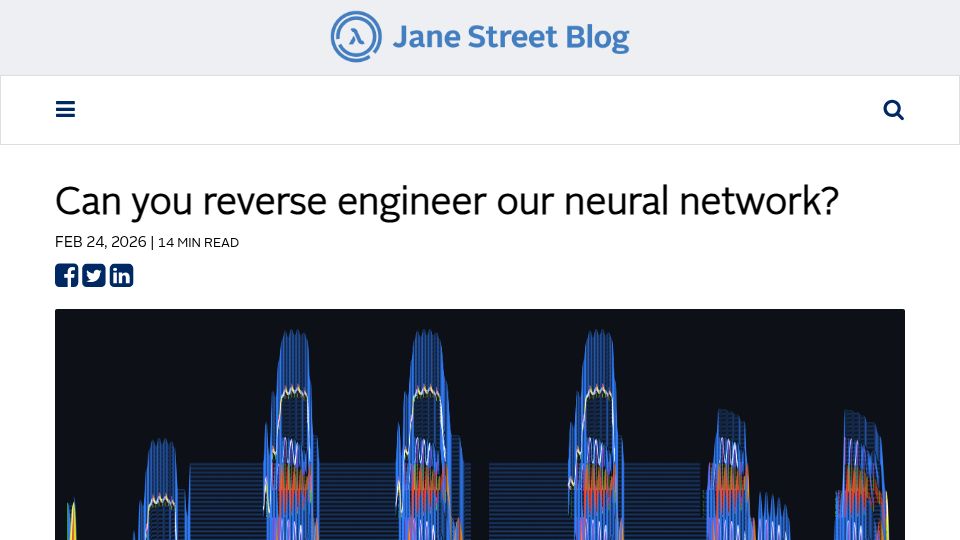 Screenshot of blog.janestreet.com: Can you reverse engineer our neural network?