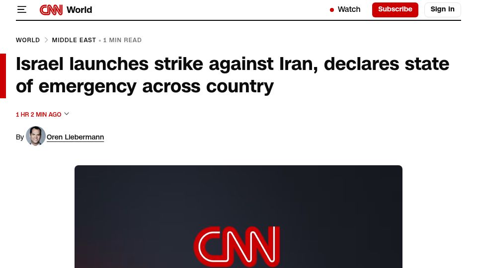 Screenshot of cnn.com: The United States and Israel have launched a major attack on Iran