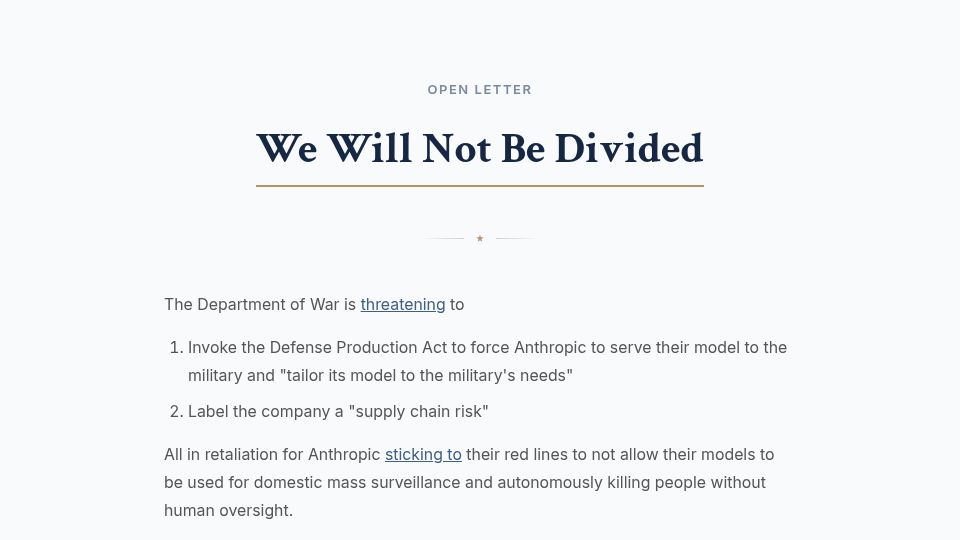 Screenshot of notdivided.org: We Will Not Be Divided