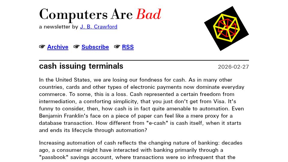 Screenshot of computer.rip: Cash issuing terminals