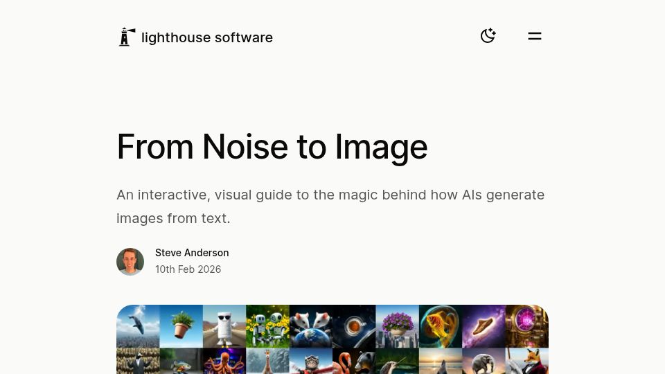 Screenshot of lighthousesoftware.co.uk: From Noise to Image – interactive guide to diffusion