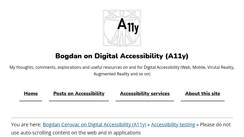 Screenshot of cerovac.com: Please do not use auto-scrolling content on the web and in applications