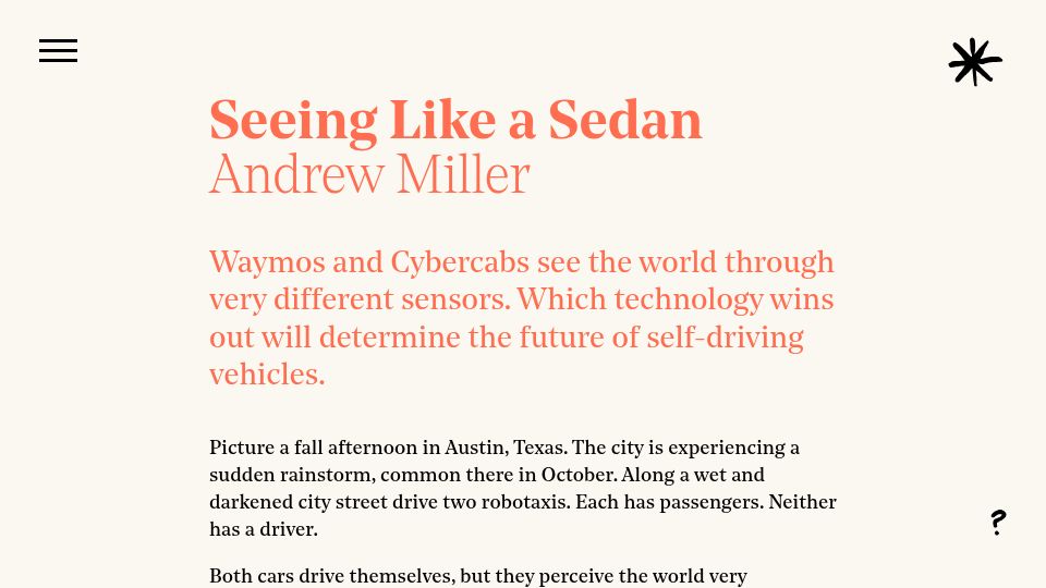 Screenshot of asteriskmag.com: Seeing Like a Sedan