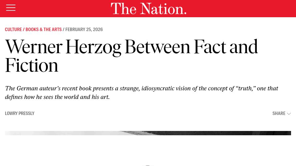 Screenshot of thenation.com: Werner Herzog Between Fact and Fiction