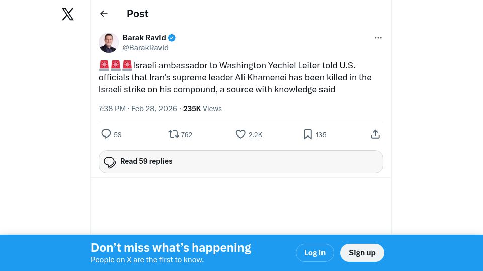 Screenshot of twitter.com: Khamenei Dead