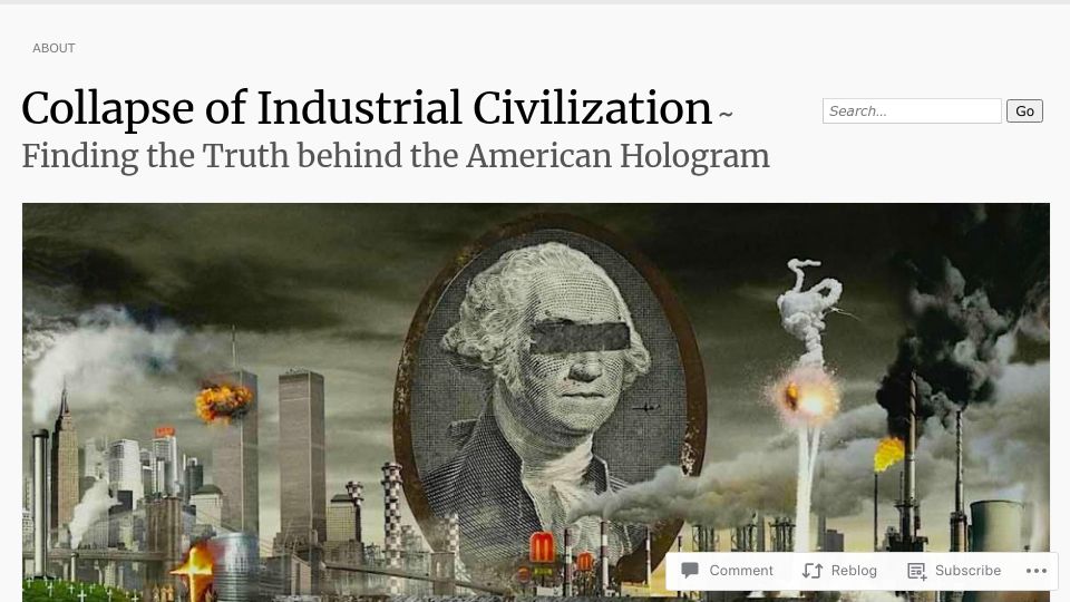 Screenshot of collapseofindustrialcivilization.com: Techno‑feudal elite are attempting to build a twenty‑first‑century fascist state