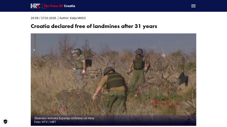 Screenshot of glashrvatske.hrt.hr: Croatia declared free of landmines after 31 years