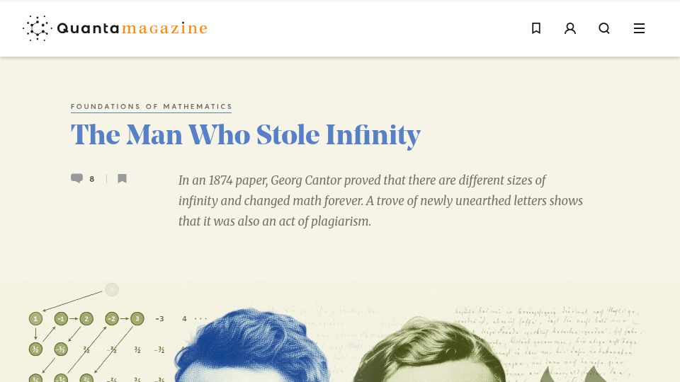 Screenshot of quantamagazine.org: New evidence that Cantor plagiarized Dedekind?