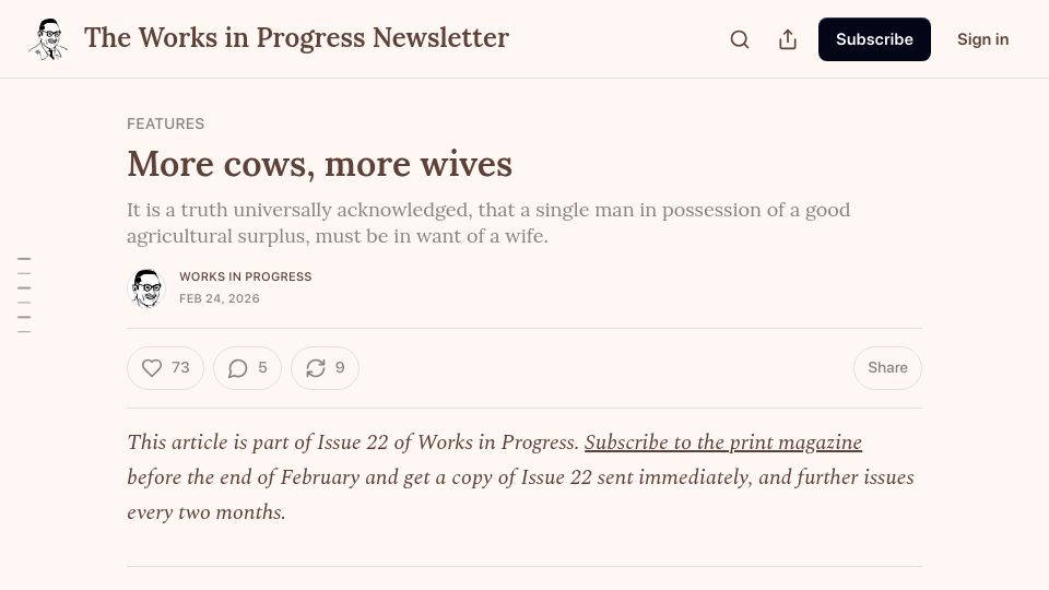Screenshot of worksinprogress.news: More Cows, More Wives