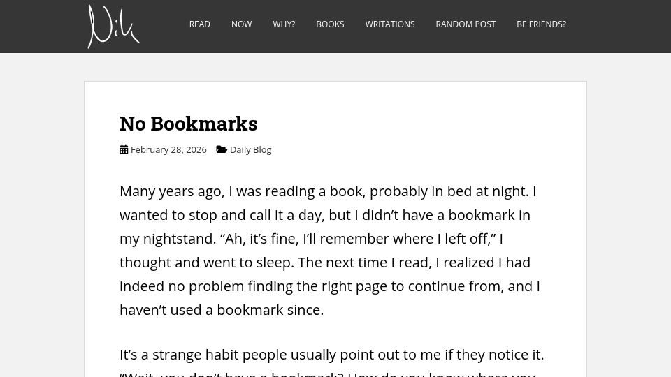 Screenshot of nik.art: No Bookmarks