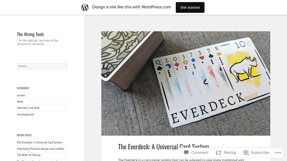 Screenshot of thewrongtools.wordpress.com: The Everdeck: A Universal Card System (2019)
