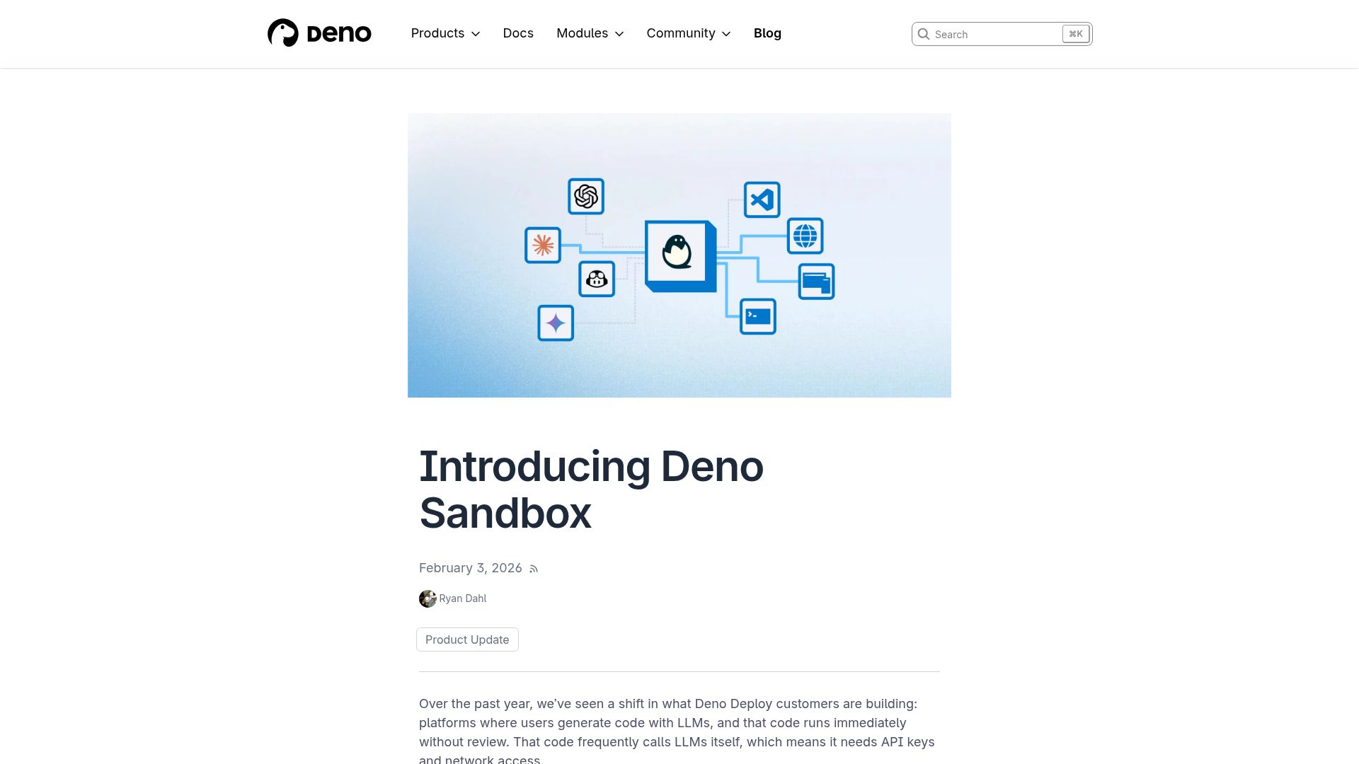 Screenshot of deno.com: Deno Sandbox
