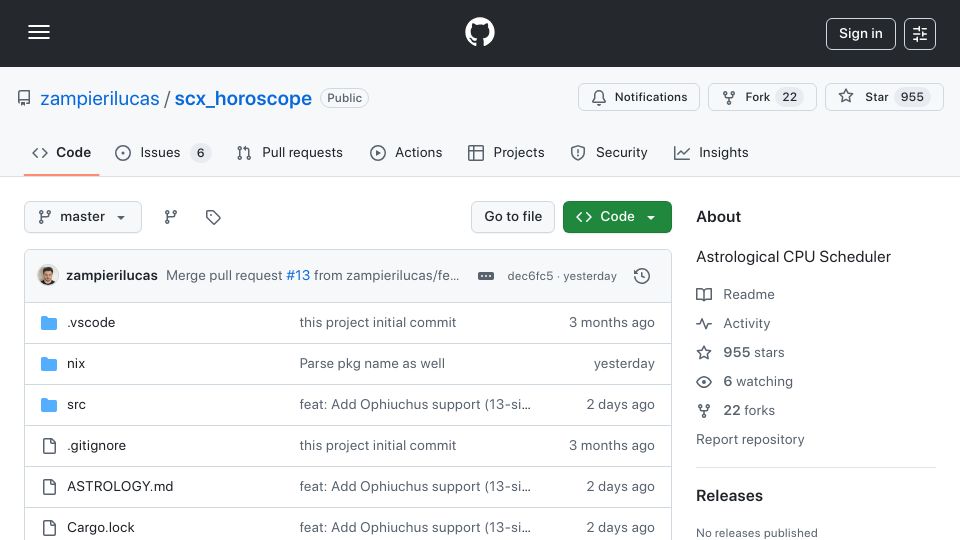 Screenshot of github.com: Astrological CPU Scheduler