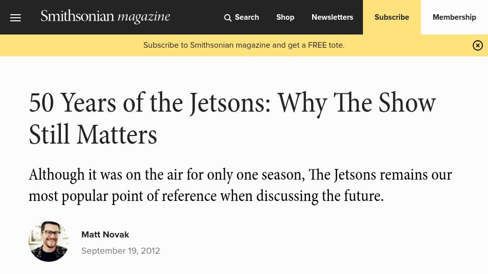Screenshot of smithsonianmag.com: Why The Jetsons still matters (2012)