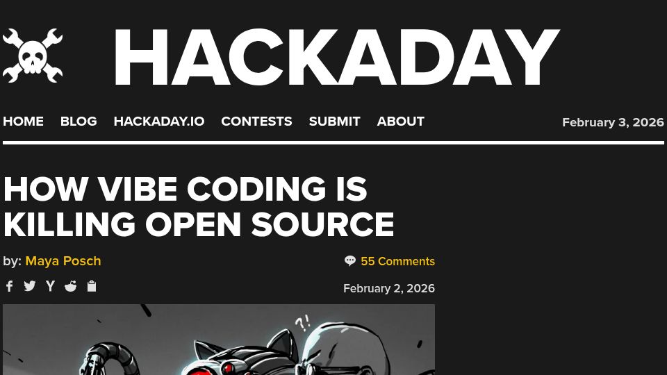 Screenshot of hackaday.com: How Vibe Coding Is Killing Open Source