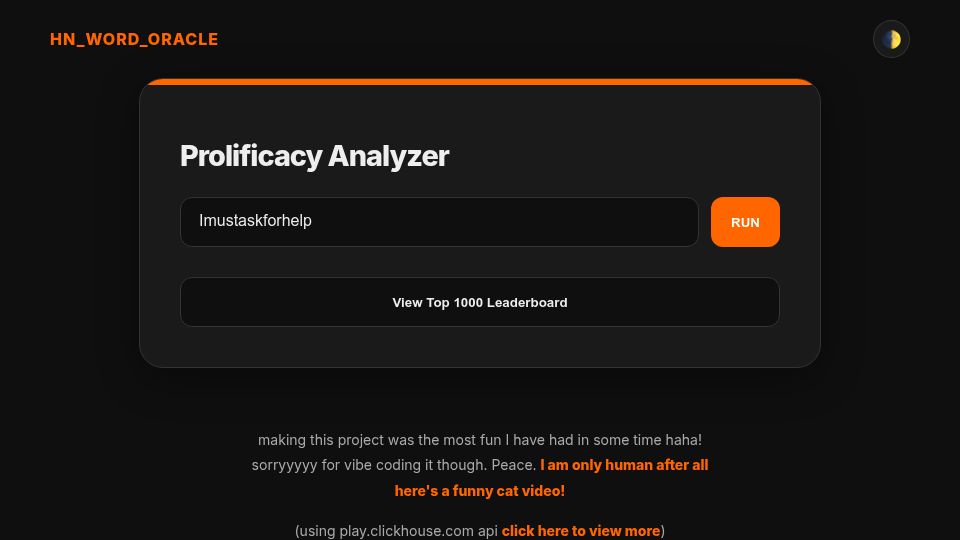 Screenshot of serjaimelannister.github.io: See how many words you have written in Hacker News comments