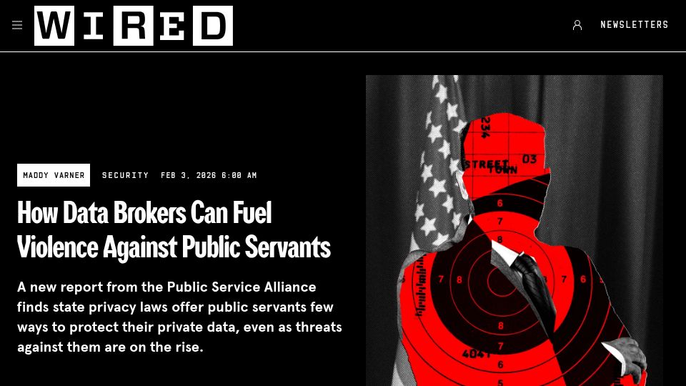 Screenshot of wired.com: Data Brokers Can Fuel Violence Against Public Servants