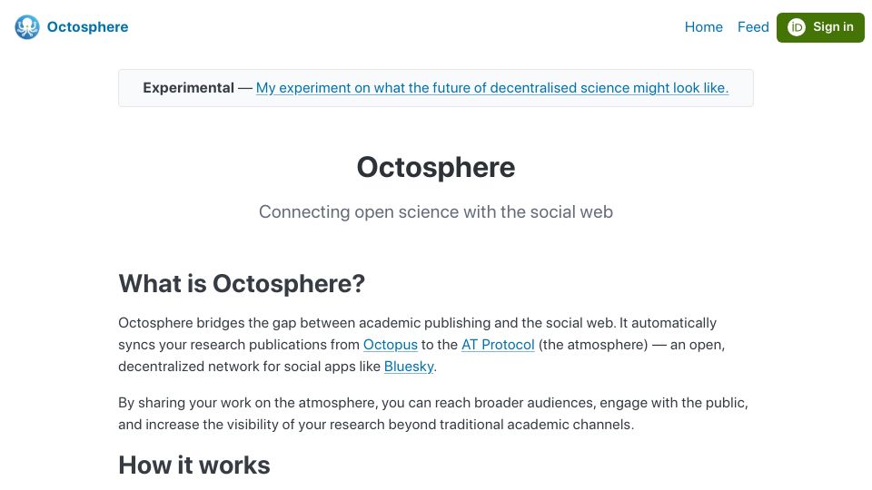 Screenshot of octosphere.social: Show HN: Octosphere, a tool to decentralise scientific publishing