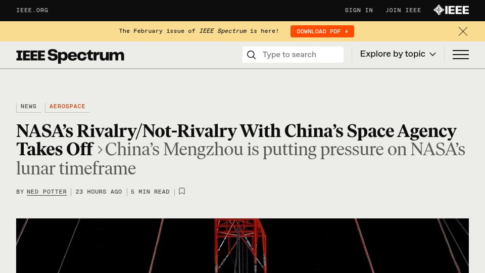 Screenshot of spectrum.ieee.org: China Moon Mission: Aiming for 2030 lunar landing