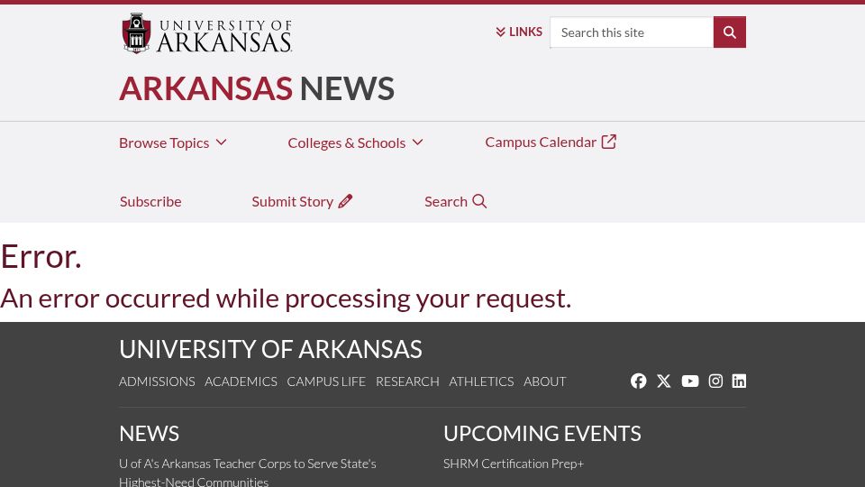 Screenshot of news.uark.edu: Study: emotional support from social media found to reduce anxiety