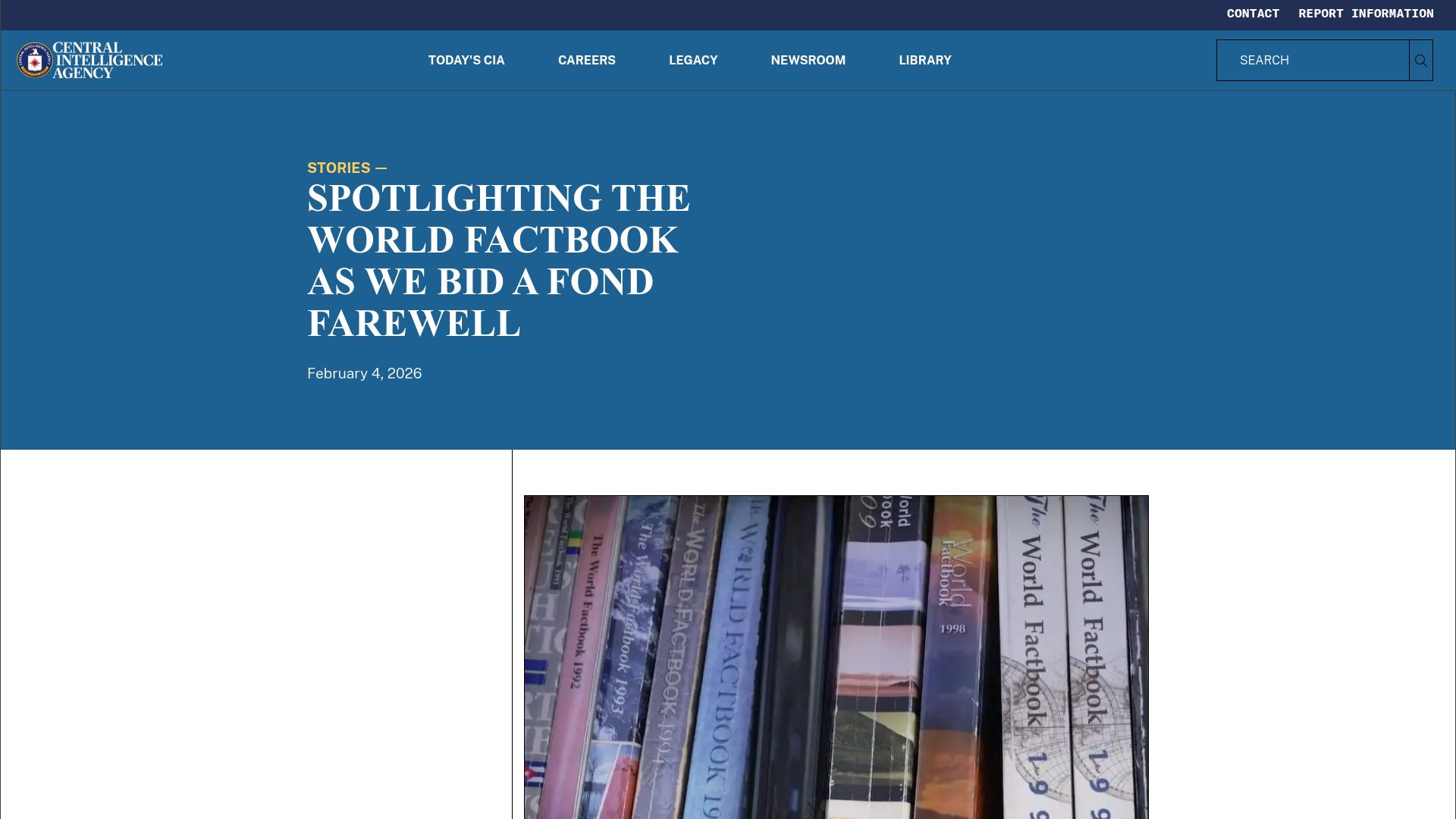 Screenshot of cia.gov: Spotlighting the World Factbook as We Bid a Fond Farewell