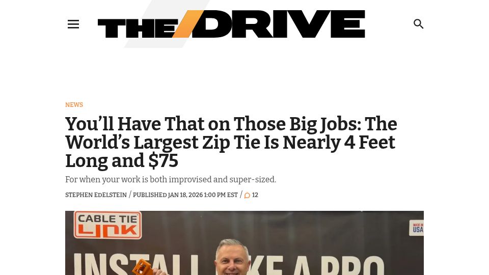 Screenshot of thedrive.com: The largest zip tie is nearly 4 feet long and $75