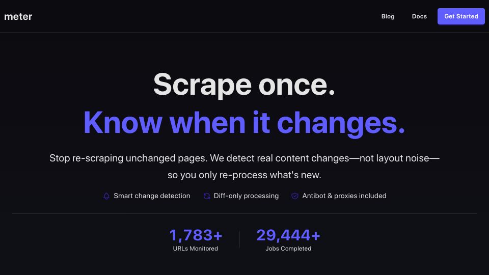 Screenshot of meter.sh: Turn any website into a live, structured data feed