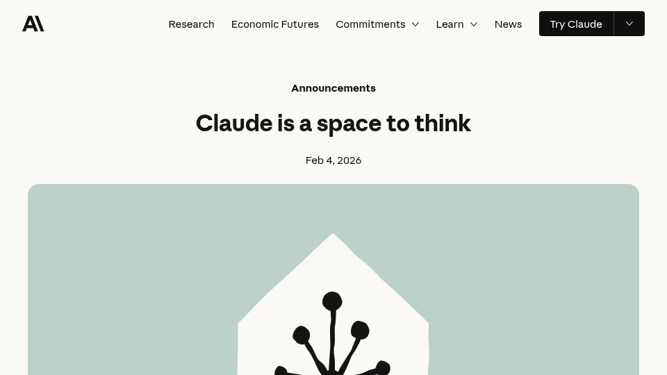 Screenshot of anthropic.com: Claude is a space to think