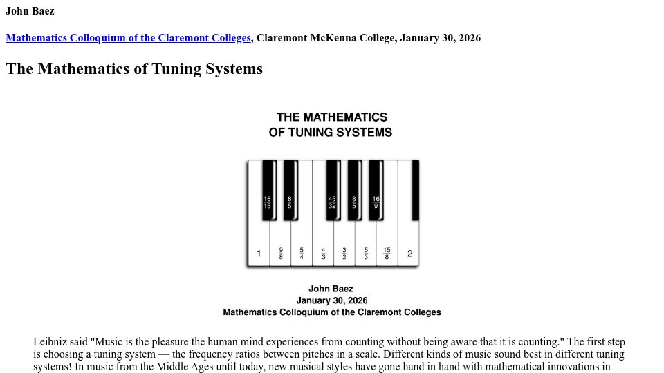 Screenshot of math.ucr.edu: The Mathematics of Tuning Systems