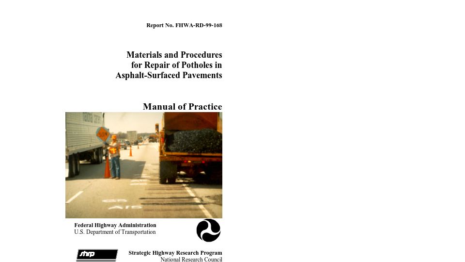 Screenshot of highways.dot.gov: Procedures for Repair of Potholes in Asphalt-Surfaced Pavements