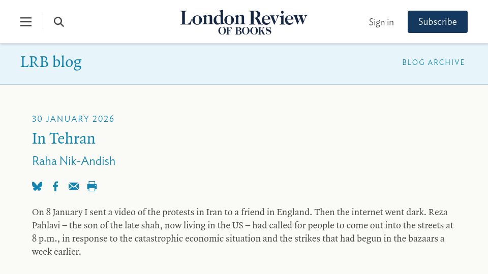 Screenshot of lrb.co.uk: In Tehran