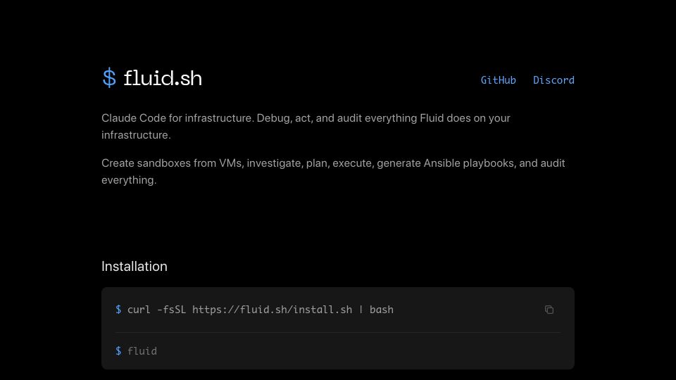 Screenshot of fluid.sh: Claude Code for Infrastructure