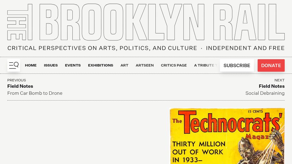 Screenshot of brooklynrail.org: Technocracy 2.0