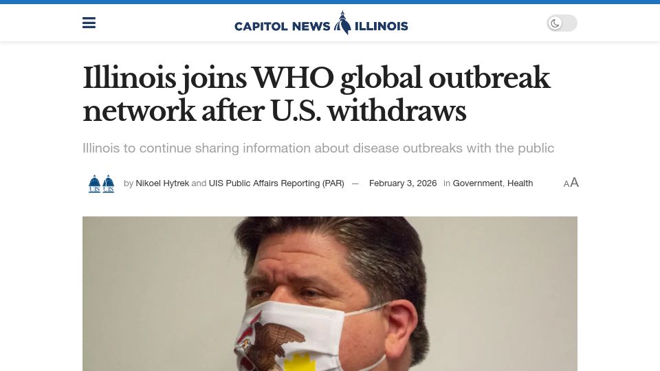 Screenshot of capitolnewsillinois.com: Illinois joins WHO global outbreak network after U.S. withdraws